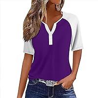 Blouses & Button-Down Shirts Short Sleeve Henley Summer Tops Athletic Fit Blouses Contrast Color Printed T Shirt
