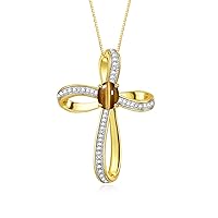 Rylos Yellow Gold Plated Silver Cross Necklace: Gemstone & Diamond Pendant, 18 Chain, 8X6MM Birthstone, Elegant Women's Jewelry