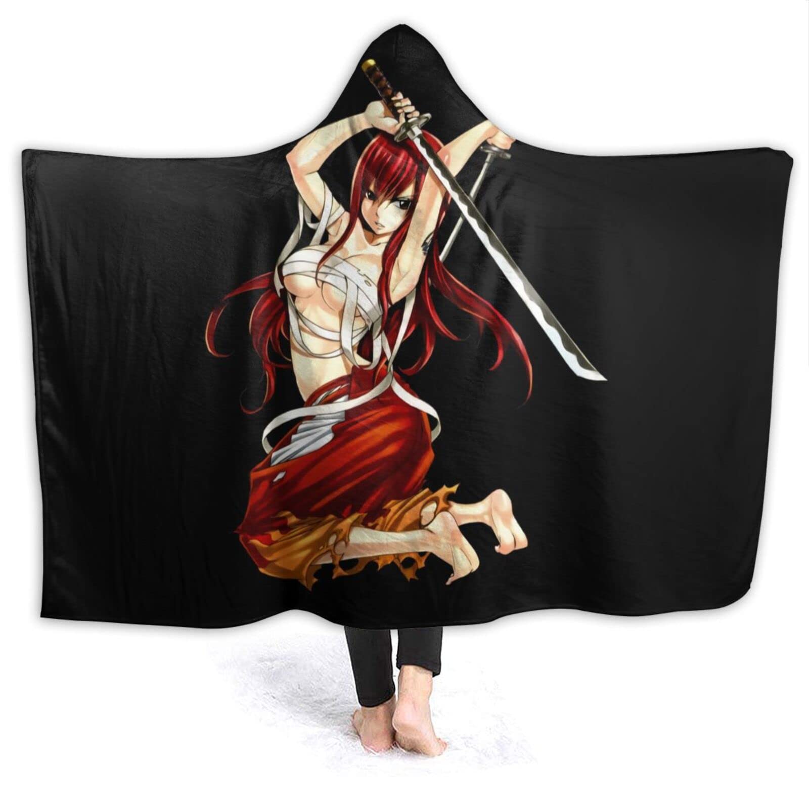 tiusgo Erza Scarlet Hooded Blanket Lightweight Cozy Cute Ultra Soft Plush Flannel Throw Blankets for Couch Sofa Bed Chair 60"X50"