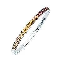 925 Sterling Silver Rhodium Plated Graduated Lite Brown Crystal Cuff Stackable Bangle Bracelet 7 Inch Jewelry for Women