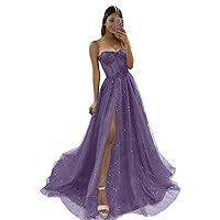 Basgute Glitter Tulle Prom Dresses Long 2023 Spaghetti Straps Corset Sweetheart Flowers Evening Party Gowns with Slit