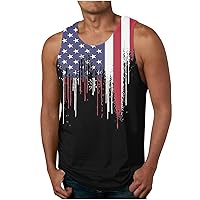 Men's 4th of July USA Flag Print Tank Tops Summer Workout Gym Quick Dry Muscle Shirts Sleeveless Loose Fit Beach Shirt