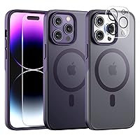TAURI [5 in 1 Magnetic Case for iPhone 14 Pro Max [Military Grade Drop Protection] with 2X Screen Protector +2X Camera Lens Protector, Translucent Slim Fit Designed for Magsafe Case-Purple