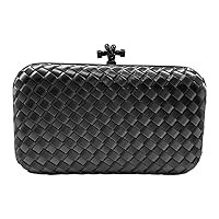 Black Crossbody Purse Woven Clutch Satin Evening Bag wirh Detachable Chain, Perfect for Party Club Daily