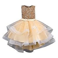 Flower Rhinestone Chiffon Bridesmaid Dance Bow Sequins Tulle Dress Up for Kids Age 412 Years