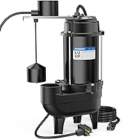 Acquaer 1/2HP Sump Pump Submersible, 6000 GPH Cast Iron Sewage Pump with Automatic Integrated Vertical Float Switch and Piggyback Plug, 2'' NPT Discharge Basements Pump for Sewers, Flood Zones