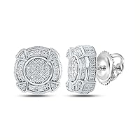 The Diamond Deal Sterling Silver Mens Round Diamond Disk Circle Earrings 1/6 Cttw