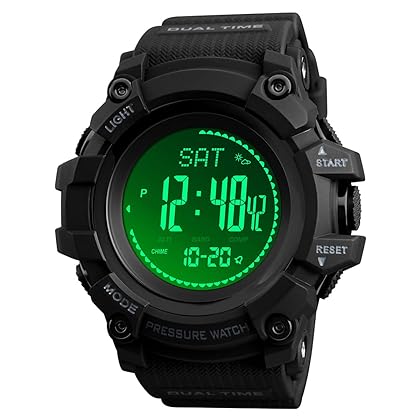 AOSLSI Watch Compass, Altimeter Barometer Thermometer Temperature, Pedometer Watch, Military Army Waterproof Outdoors Sport Digital Watch for Men