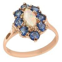 Solid 18k Rose Gold Natural Opal & Sapphire Womens Cluster Ring - Sizes 4 to 12 Available