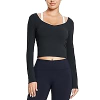 BALEAF Nuleaf Cropped Long Sleeve Tops for Women Fitted V Neck T Shirts Cute Crop Tops Tight Shirts Yoga Athletic Workout