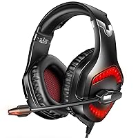 Stereo Gaming Headset, DIOWING,【Upgraded 7.1 Bass Surround Sound】 Over Ear Headphones with Mic for PS4, PC, Xbox One Controller, LED Light, Soft Memory Earmuffs for Laptop Mac Nintendo Switch Games