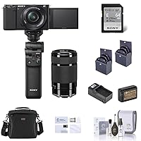 Sony ZV-E10 Mirrorless Vlog Camera with 16-50mm Lens, Black - Bundle with 55-210mm Lens, Vlogger Kit, Shoulder Bag, Screen Protector, Extra Battery, Charger, 49mm & 40.5mm Filter Kit, Cleaning Kit