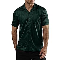 VATPAVE Mens Summer Jacquard Silk Shirts Casual Button Down Short Sleeve Hawaiian Shirt with Pocket