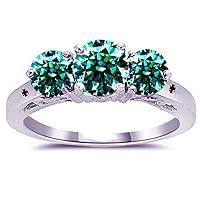 3.23 ct Vs1 Round Real Moissanite Solitaire Engagement & Wedding Ring white Green Size 7