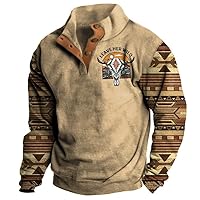 ZOCAVIA Western Aztec Sweatshirts for Men Ethnic Graphic Country Vintage Mens Cowboy Pullover Top Button Up Collar Hoodies