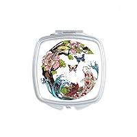 Carp Bird Lotus Pattern Geometry Square Mirror Portable Compact Pocket Makeup Double Sided Glass
