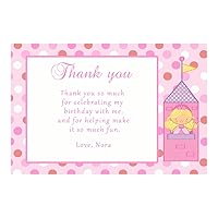 30 Thank You Cards Notes Pink Princess Birthday Cards + 30 White Envelopes