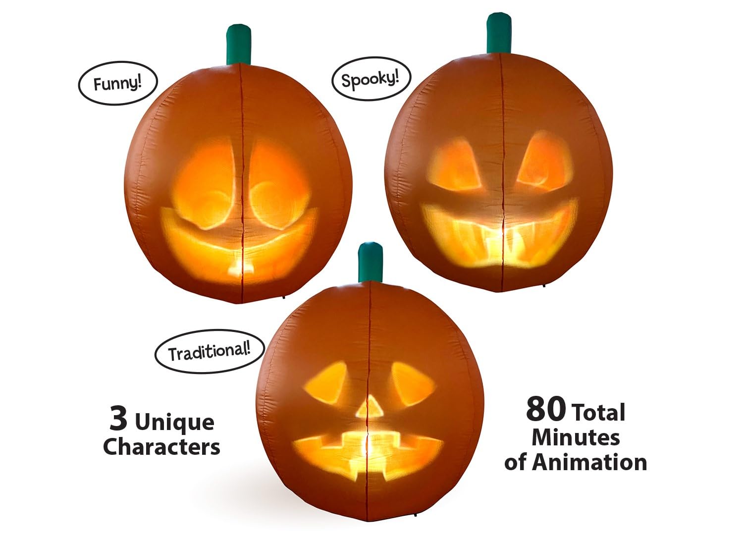 ANIMAT3D Inflatable Jabberin' Jack 5 Foot Tall Talking Animated Pumpkin with Built in Projector & Speaker Plug'n Play