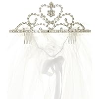 Little Girls Elegant Dazzling Heart Crown Rhinestone Communion Veil