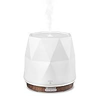 Ceramic Ultrasonic Essential Oil Diffuser for Aromatherapy, Matte White with Wood Grain, 300ml, 18 Hour Runtime