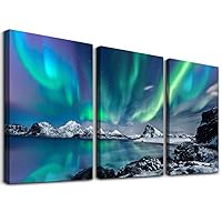 Farmhouse Canvas Wall Art For Bedroom Wall Decorations For Living Room Office Wall Decor Aurora Scenery Painting On Stretched And Framed Wall Pictures 3 Piece Ready To Hang For Bathroom Home Decor