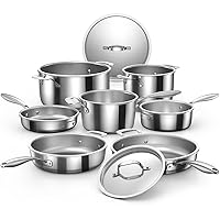 Nuwave Stainless Steel 9-Piece Pro-Smart Cookware Set, Space Saving Nestable Design, Heavy-Duty Tri-Ply, Dishwasher & Oven Safe, Ergonomic Stay-Cool Handles, Induction-Ready & Works on All Cooktops