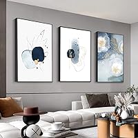 3 Framed Abstract Canvas Wall Art, Artwork in Blue, White and Grey, Simple and Elegant for Living Room Bedroom Office Decor 16