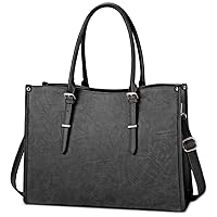 NUBILY Laptop Tote Bags 15.6 inch Women Handbags Leather Shoulder BagBlack for Shopping School Work