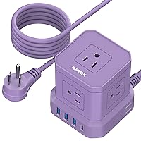 Power Strip with USB, USB C (3.0A) Travel Strip, TOPREK 10 FT Extension Cord 5 AC Outlet 4 Compact Desk Charging Station for Home Office, Dorm, Hotel, 700J Surge Protection, Flat Plug