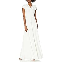HALSTON Women's Cap Sleeve Stretch Jersey Gown with Twist Knot Detail
