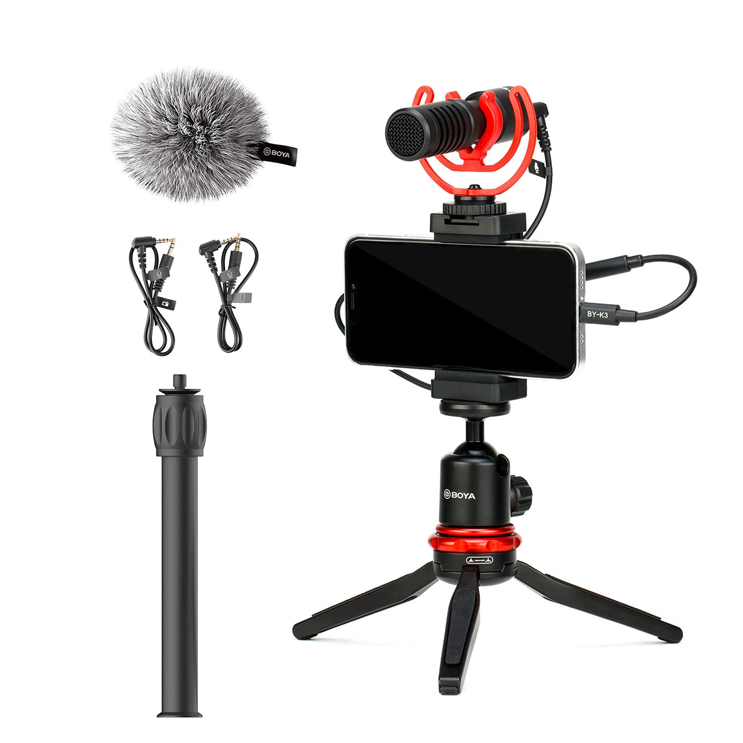 MOURIV VK-T1 Smartphone Video Rig with Mini Tripod, Extension Tube, Video Microphone Compatible with iPhone and Android for YouTube, TIKTok, Vlogging