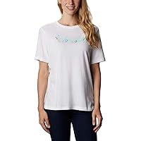 Columbia Women's Bluebird Day Relaxed Crew Neck, White/Wind Floral Brand, 2X Plus
