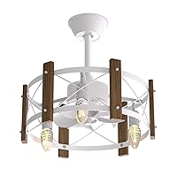 18 Inch Wood Farmhouse Caged Ceiling Fan with Light Remote Control for Bedroom Living Room Dining Room White, Bulbs Not Included