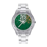 St Patricks Day Ireland Flag Formal Quartz Watch Business Dress Bracelet Watch Stainless Steel Wrist Watch Easy to Read