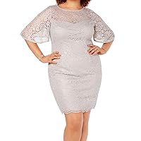 Adrianna Papell Women's Metallic Lace Sheath Dress with Flutter Sleeves