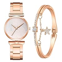 Women's Watch Bracelet Set, Women's Stainless Steel Belt Fashion Diamond Inlaid Alloy Leisure Quartz Watch, Business Casual Luxury Analog Wristwatch
