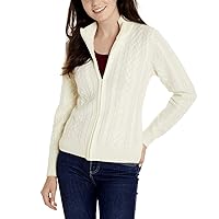 Invisible World Women's 100% Cashmere Sweater Cable Knit Cardigan Katy