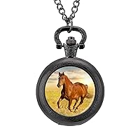 Running Horse Classic Quartz Pocket Watch with Chain Arabic Numerals Scale Watch