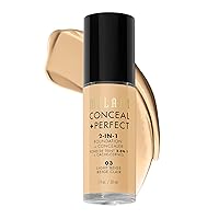 Conceal + Perfect Liquid Foundation - Light Beige, 1 Fl. Oz. Cruelty-Free, Water-Resistant, Oil-Free, Medium-To-Full Coverage, Satin Matte Finish