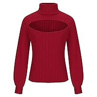 Womens Fall Sweater Turtleneck Hollow Out Jumper Tops Casual Cropped Knitwear Y2K Pullover Sweaters Knit Rib Top