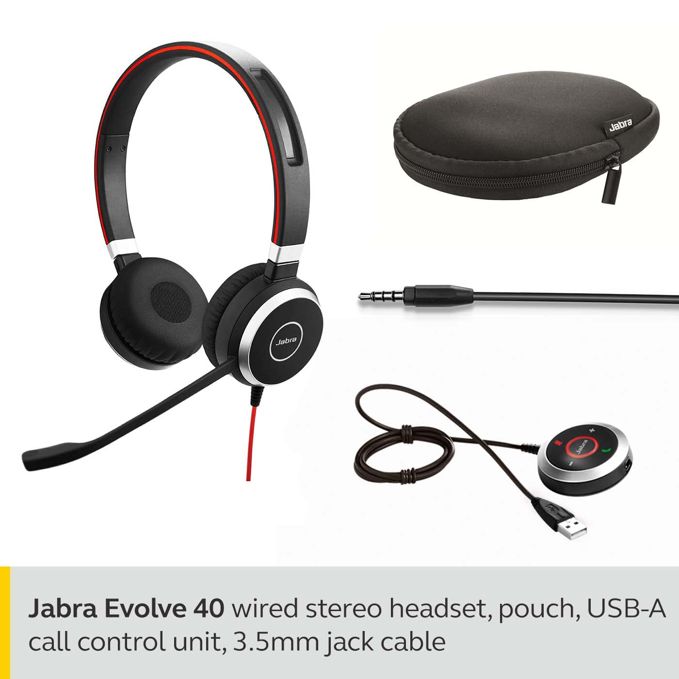Jabra Evolve 40 Professional Wired Headset, Stereo, UC-Optimized – Telephone Headset for Greater Productivity, Superior Sound for Calls and Music, 3.5mm Jack/USB Connection, All-Day Comfort Design