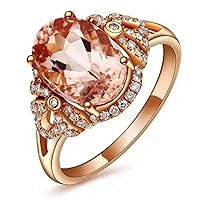 Fashion Amazing Brown Pink Natural Gemstone Morganite Solid 14K Rose Gold Diamond Anniversary Wedding Ring Set