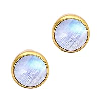 Multi Choice Round Shape Gemstone 925 Sterling Silver Yellow Gold Plated Solitaire Stud Earring