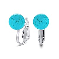 Simple Gemstone Round Bead Ball Stud Clip On Earrings For Women Non Piercing .925 Sterling Silver Birthstone Colors 8MM