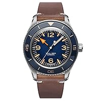 Undone Basecamp Classic Blue Vintage Automatic Steel Brown Leather Men's Watch, Strap.