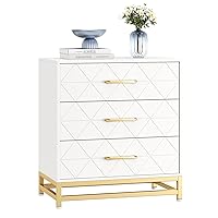 3 Drawer Dresser for Bedroom, Modern Wood Dressers Chest of Drawers with Storage, Wide Drawers Tall Nightstand Metal Handles, Wood Dressers, White