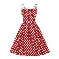 Retro Style Polka Dot Bow Front Spaghetti Strap Party Swing Dresses Women Summer Shirred Back Vintage Dress