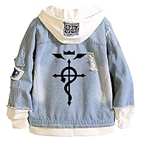 Anime Hoodie Denim Jacket for Fullmetal Alchemist Women's Jean Trucker Jacket Men' Hooded Sweatshirt Coat