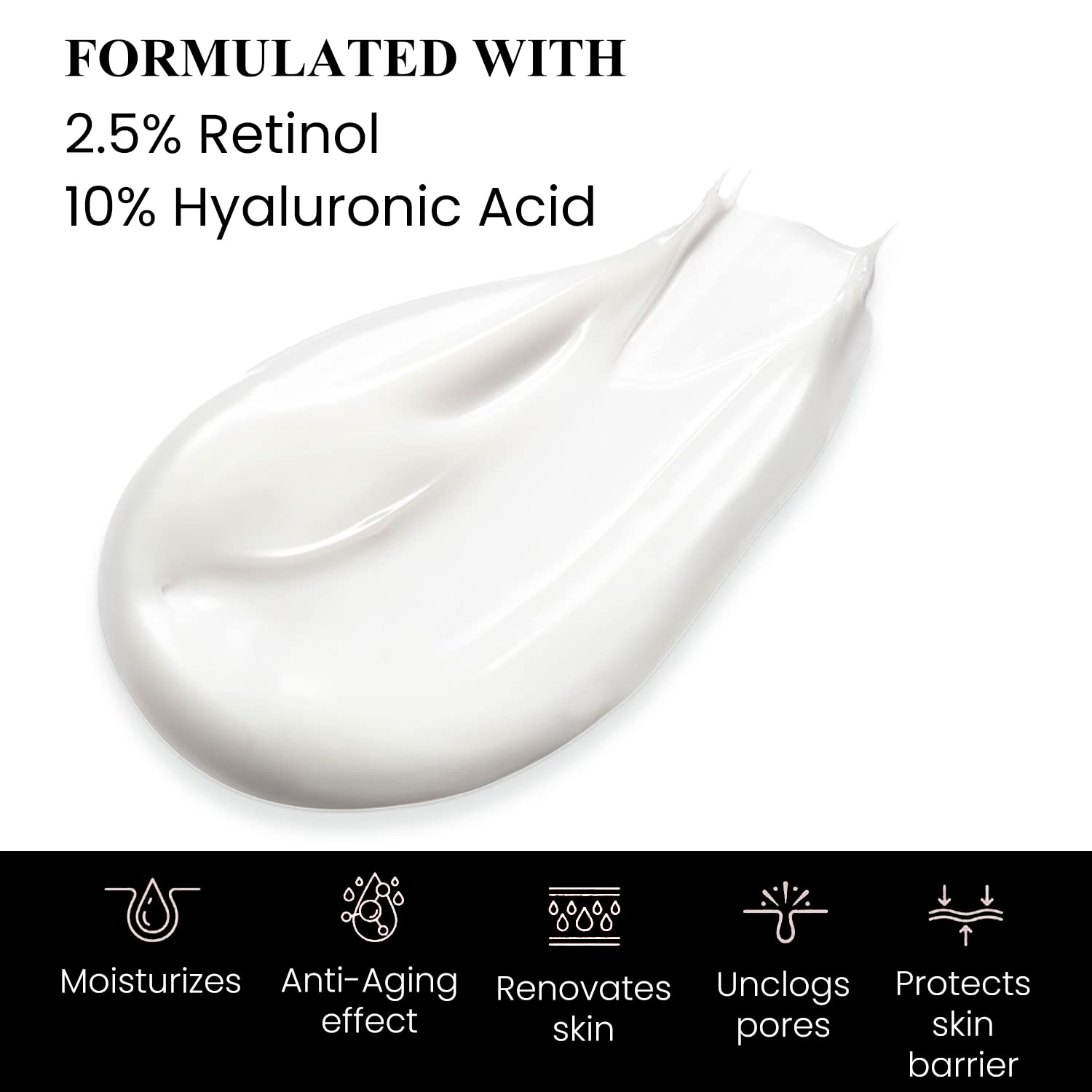 Kleem Organics Retinol Cream for Face - Anti Aging Face Cream with Hyaluronic Acid & Collagen - Retinol Face Moisturizer for Wrinkles, Dark Spots, and Uneven Skin Texture - Crema Retinol Para La Cara