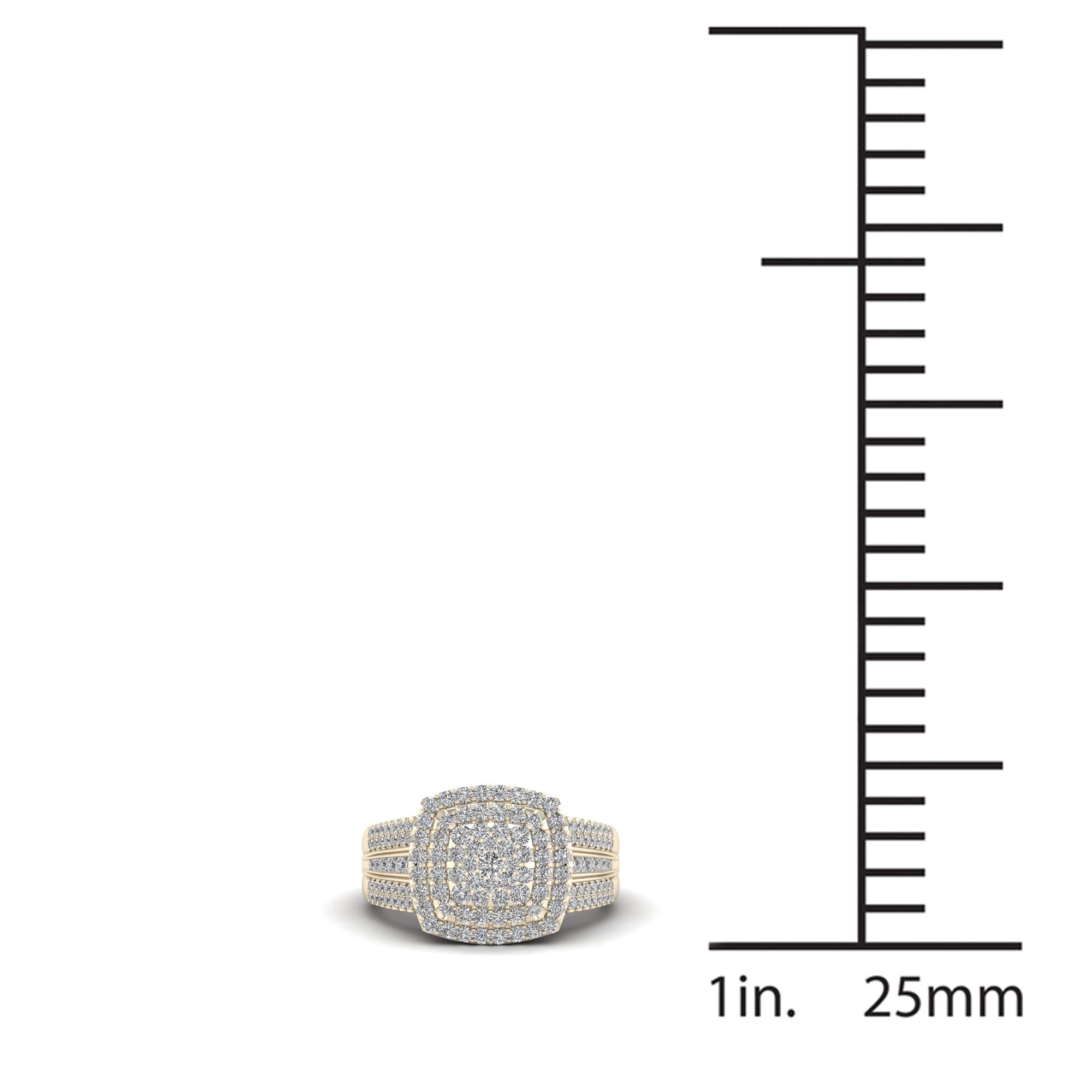 DZON IGI Certified 10k Gold 1Ct Diamond Cluster Halo Engagement Ring(I-J, I2)